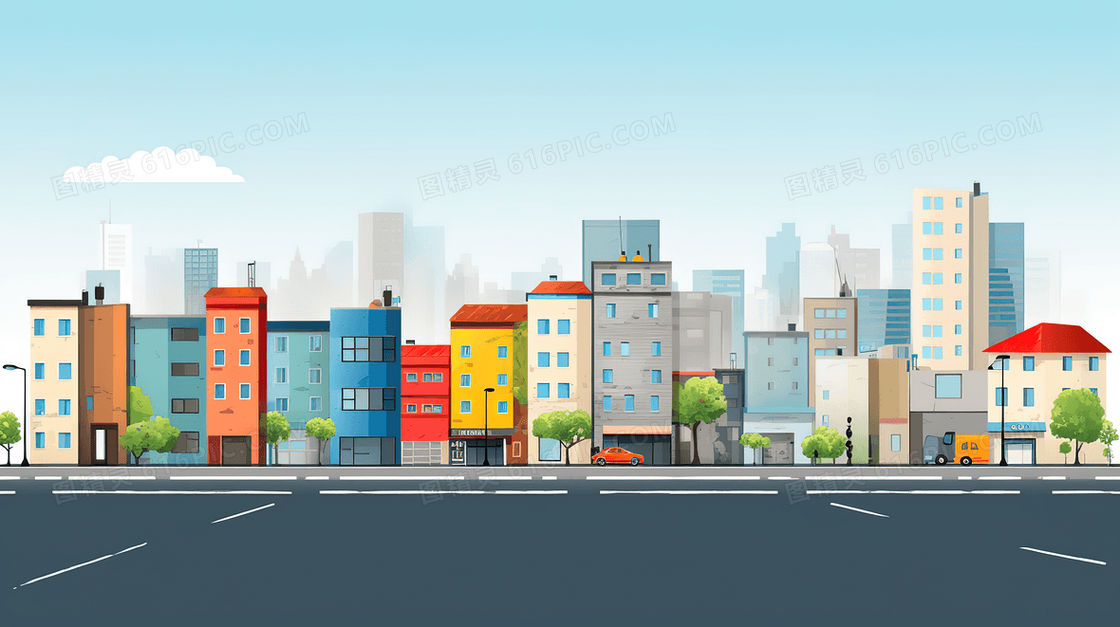彩色城市建筑插画