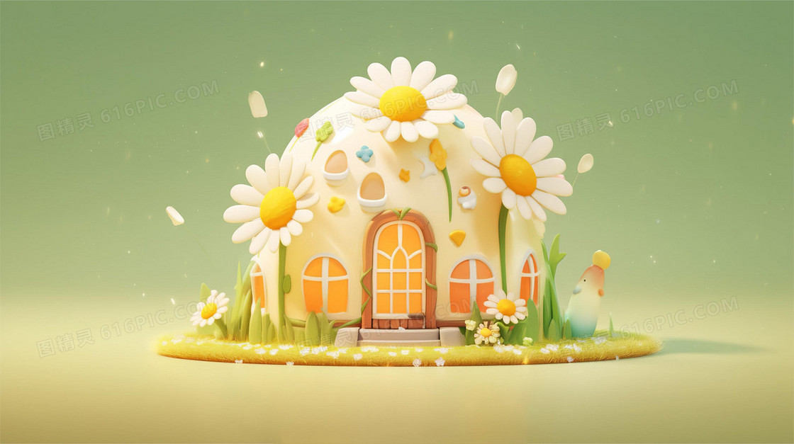 创意卡通风森林鲜花小屋C4D模型