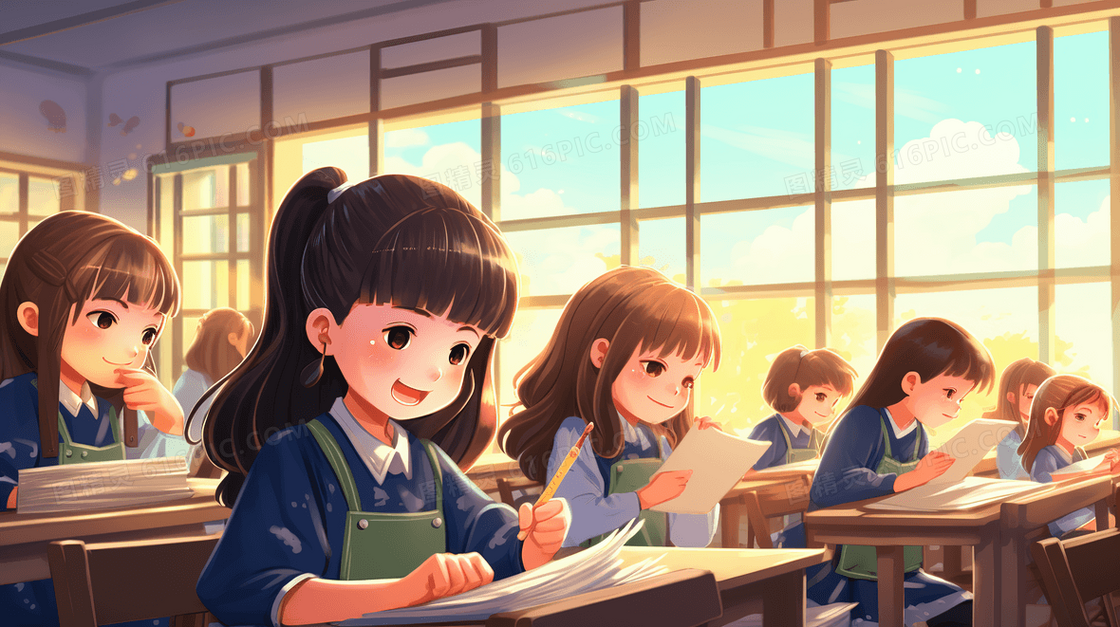 彩色小学课堂卡通插画