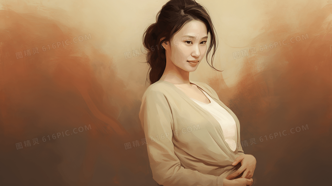 怀孕的孕妇温馨插画