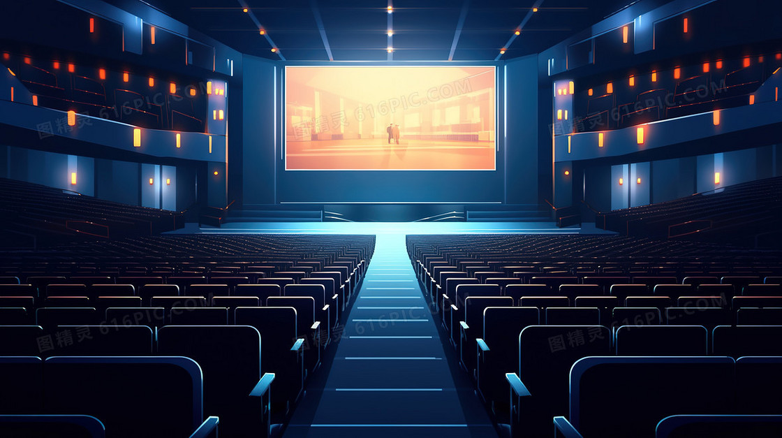 蓝色冷色系电影院放映厅剧院舞台