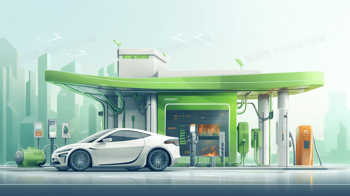 新能源汽车环保节能低碳场景插画