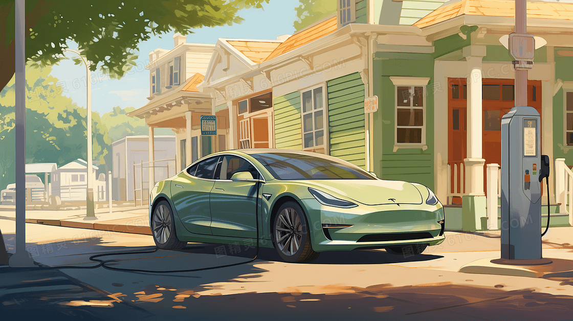 新能源汽车环保节能低碳场景插画