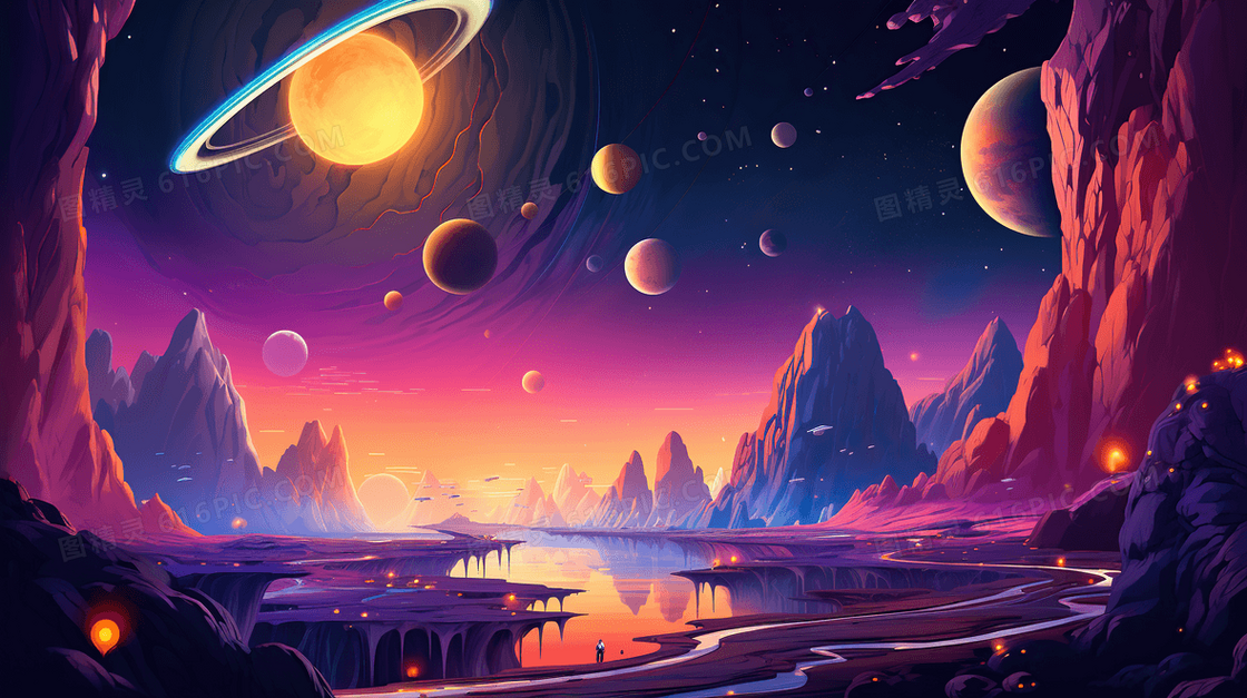 外太空宇宙星球梦幻唯美航天插画