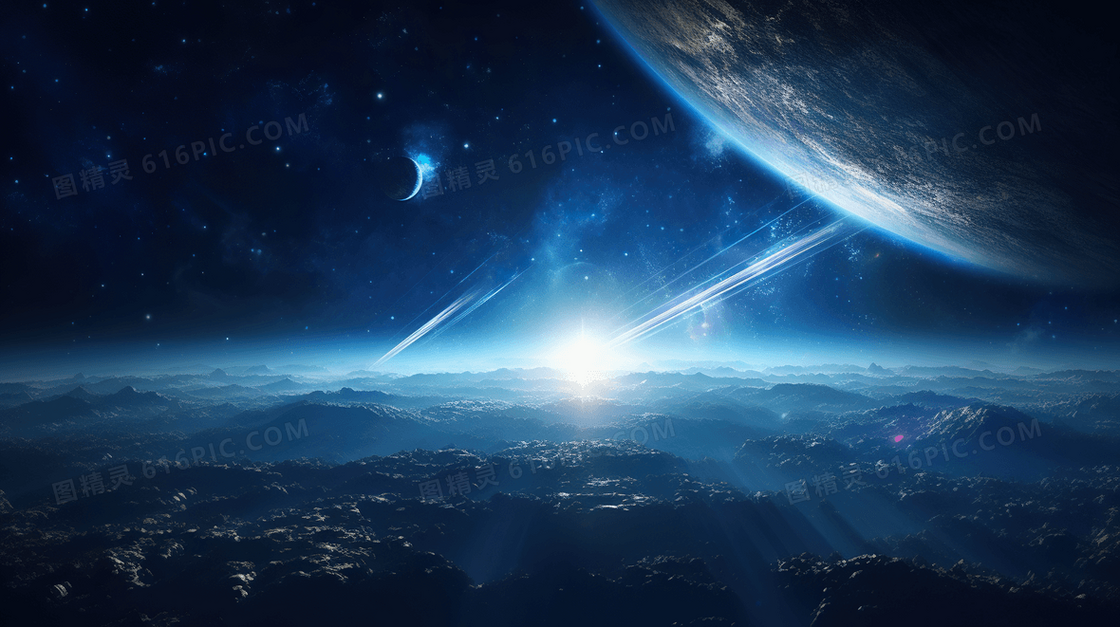 蓝色外太空宇宙星球梦幻唯美航天插画