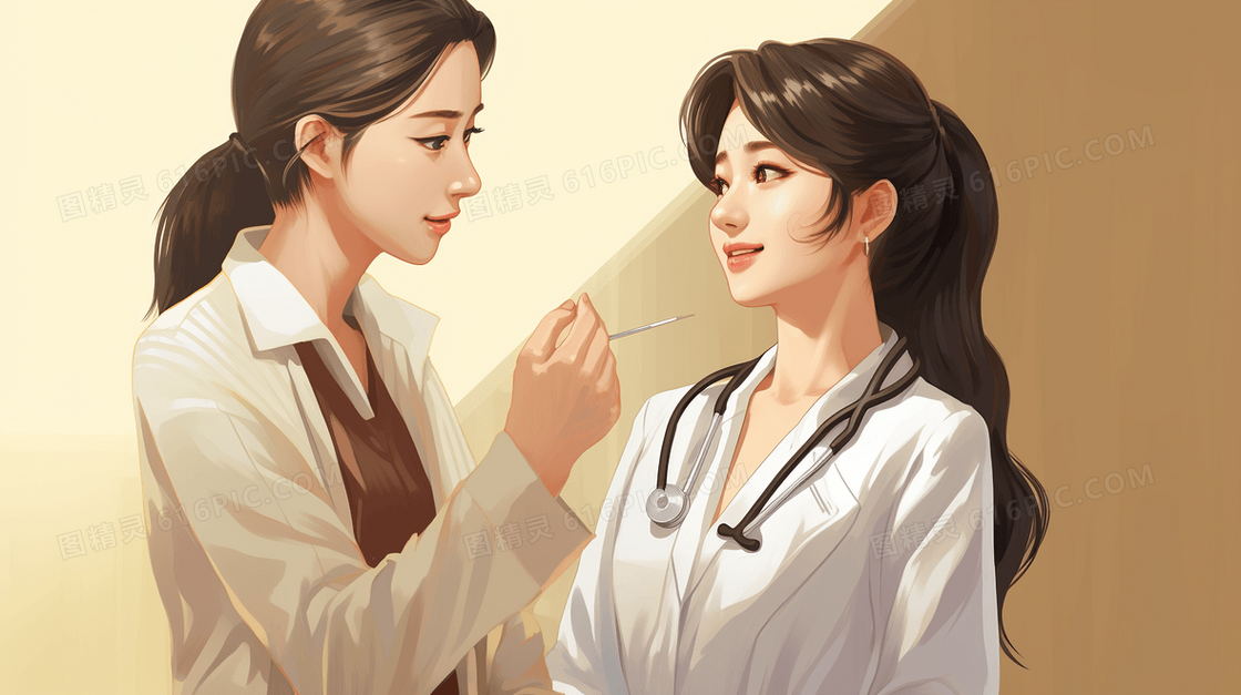 医疗健康医生病人量体温插画