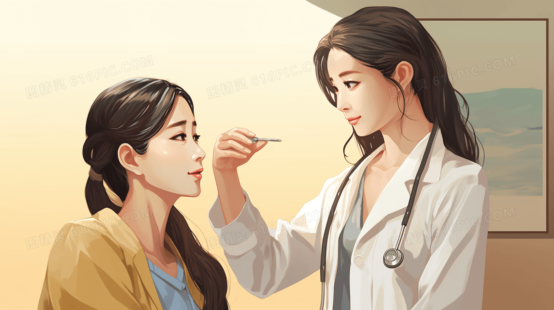 医疗健康医生病人量体温看病插画