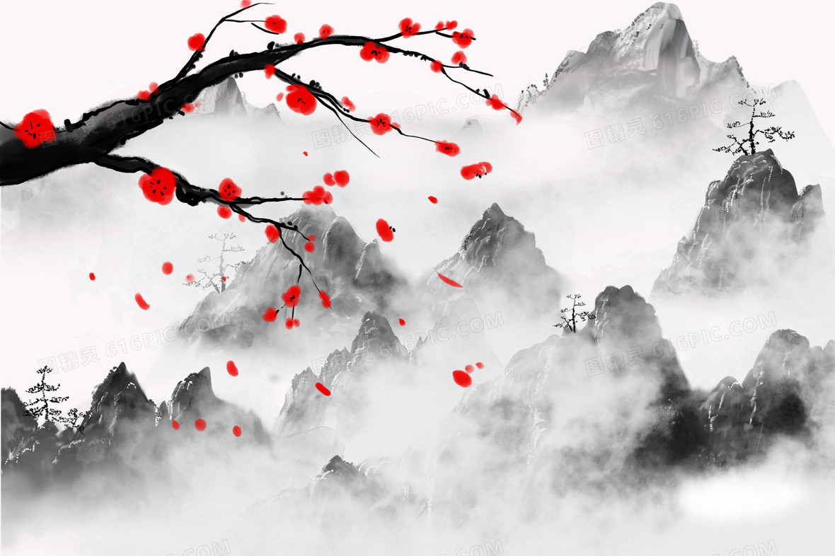 苗墨 水墨画 梅花 玉骨仙姿 青色背景 苗墨 水墨画 梅花 玉骨