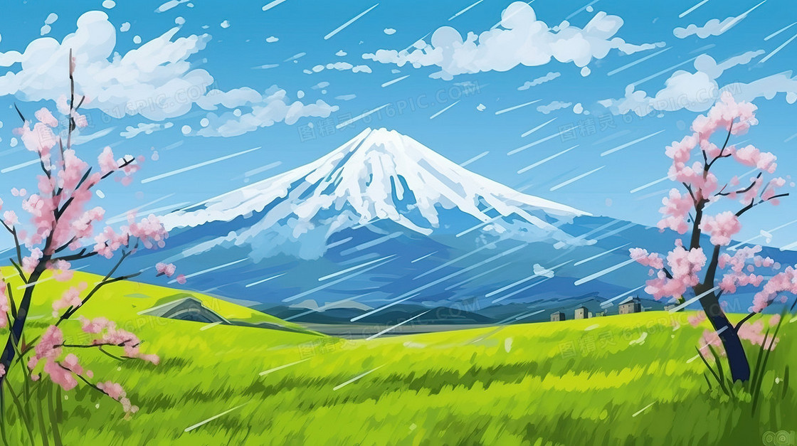 油画风唯美冬季雪山美景