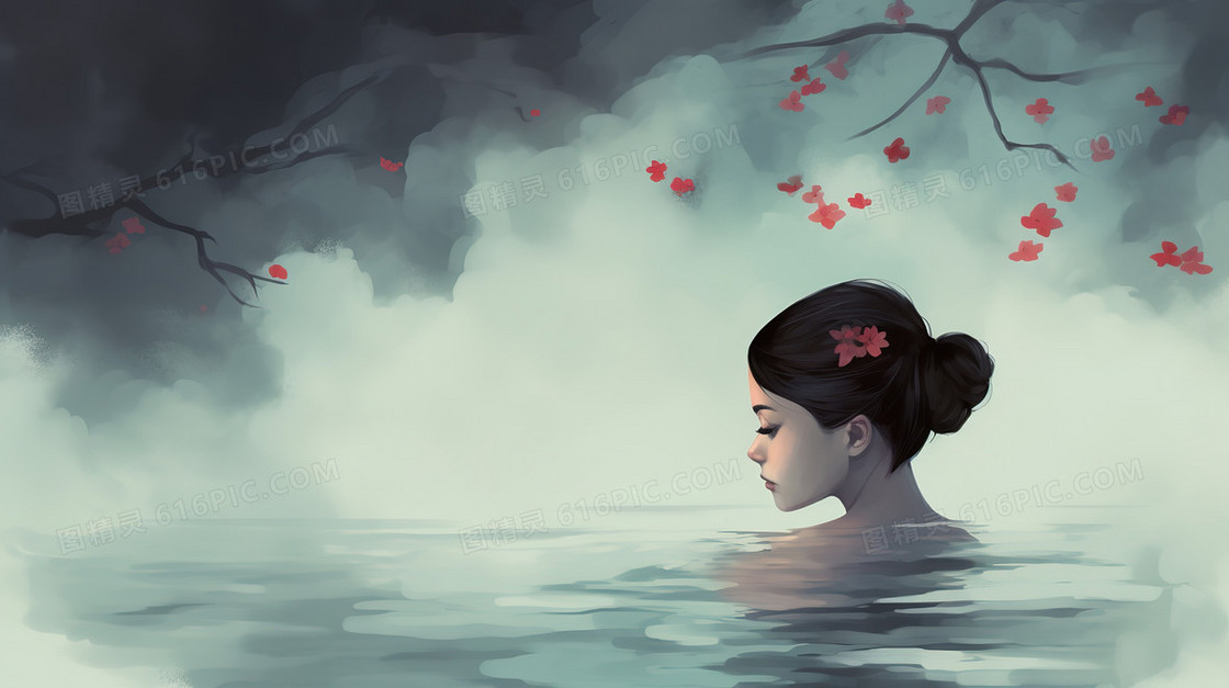 中国风古典美女在泡温泉