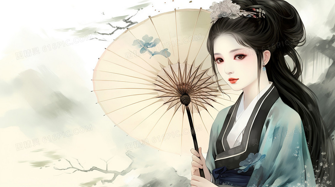 中国风唯美清明节撑着伞的古典美女