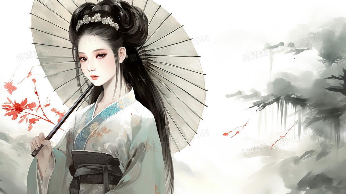 中国风唯美清明节撑着伞的古典美女