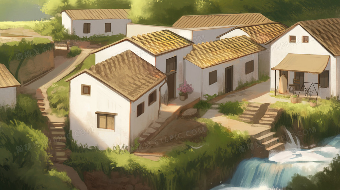 中国农村旧房插画