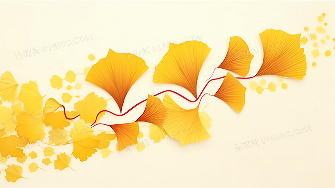 唯美金黄色银杏树叶插画