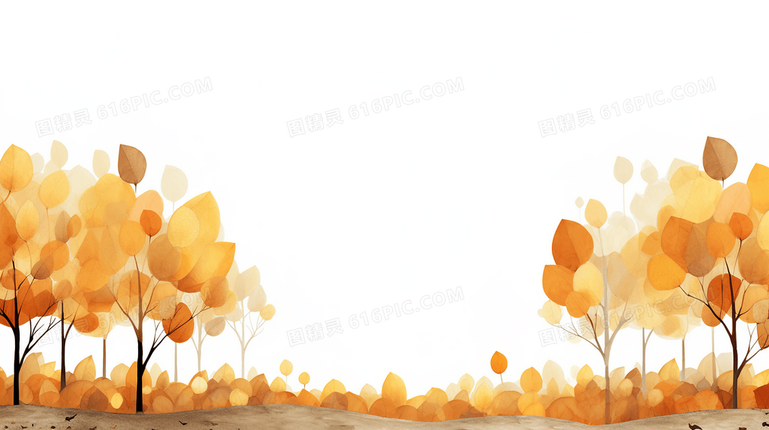 唯美秋季金黄色树叶插画