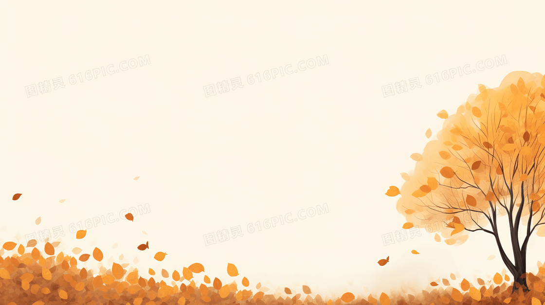 唯美秋季金黄色树叶插画