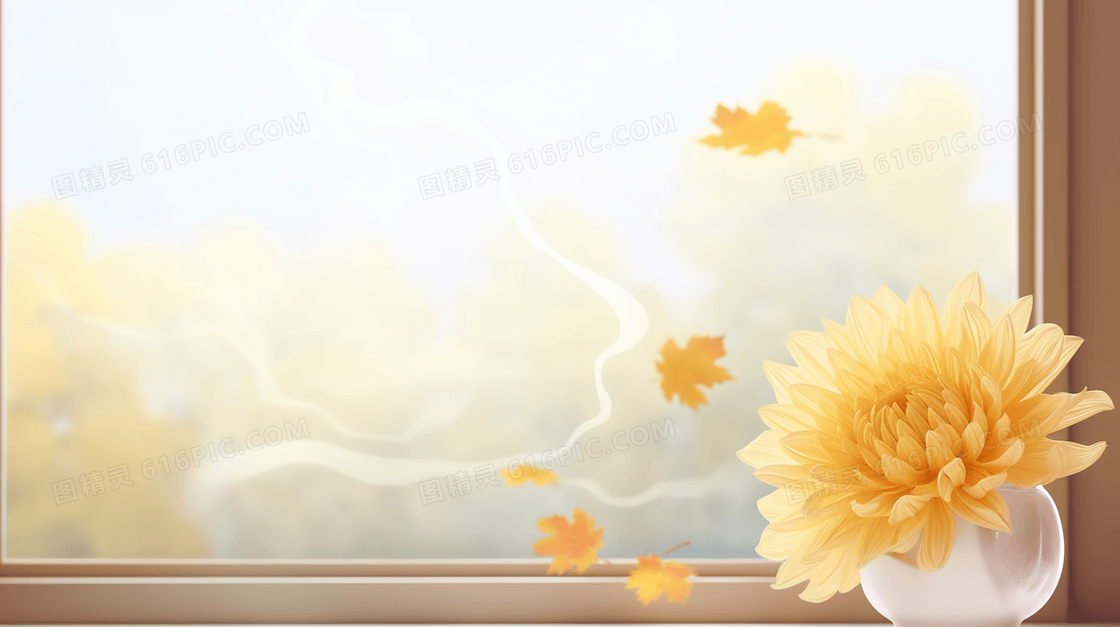 唯美桌面上的菊花秋季插画