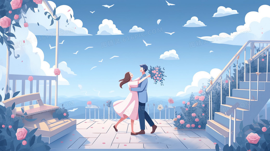 情人节浪漫情侣创意插画