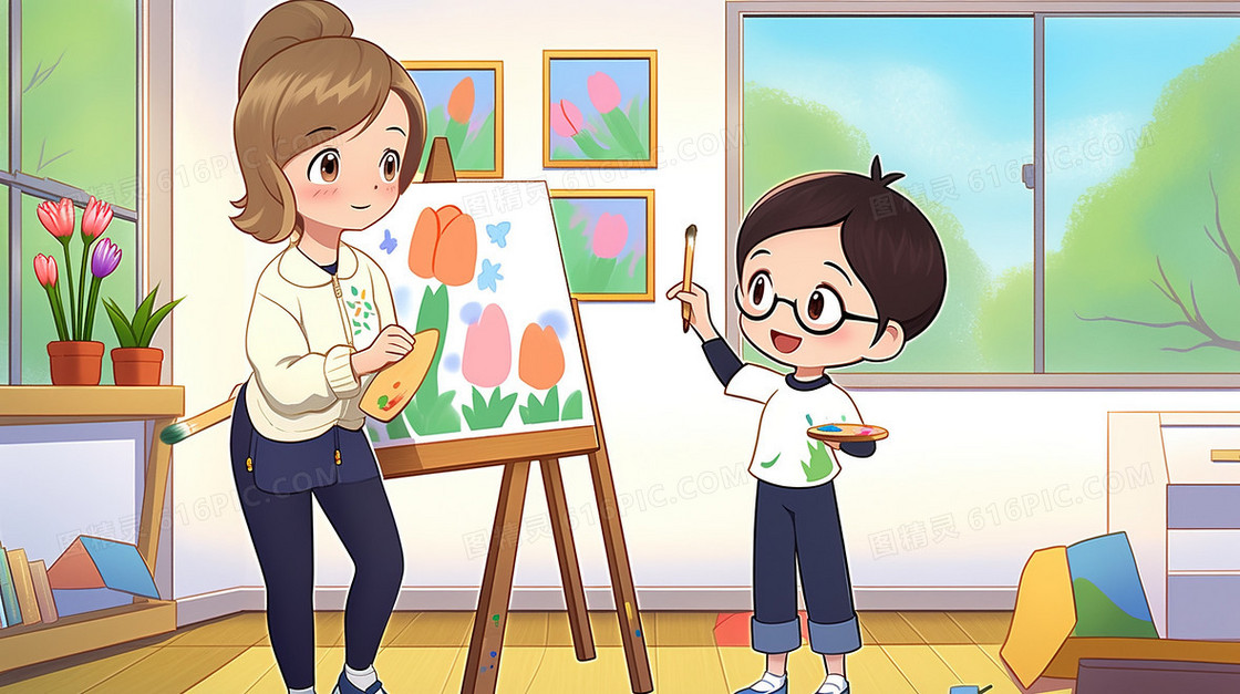 老师在指导学生练习画画
