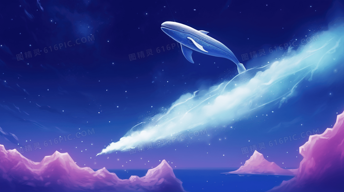 唯美梦幻空中的鲸鱼插画