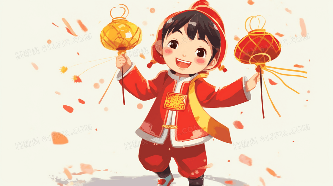 新年吉祥喜庆的女孩插画