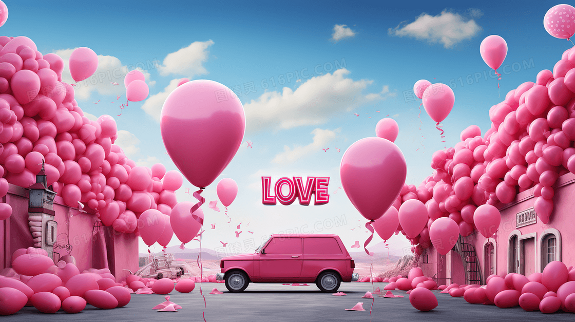 粉色浪漫气球情人节背景图