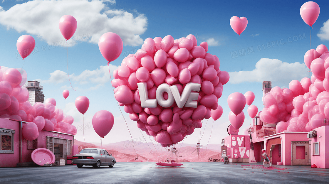 粉色浪漫气球情人节背景图