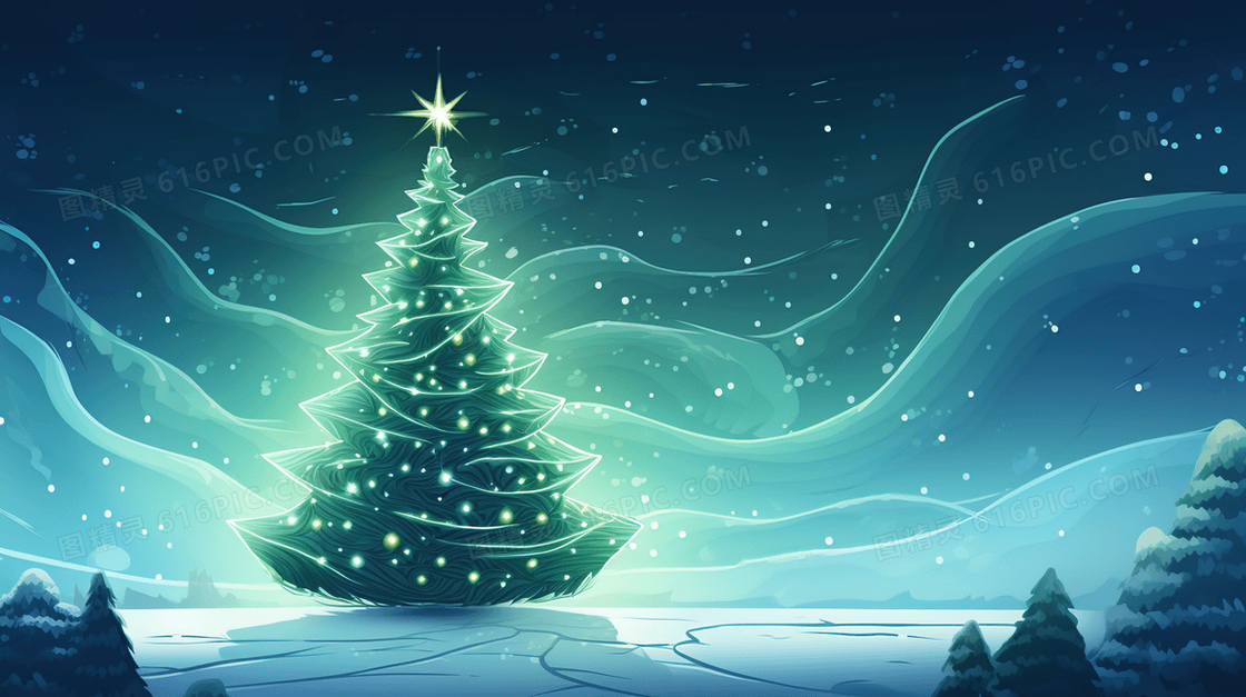 唯美圣诞树圣诞节节日插画