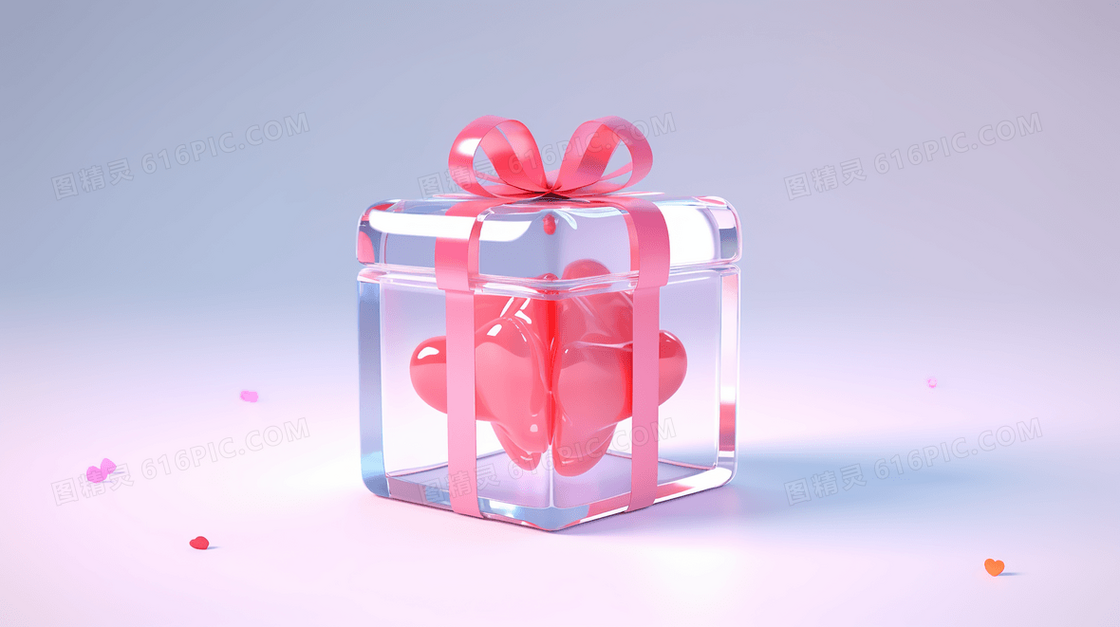 3D立体情人节透明礼盒插画