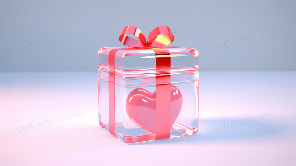 3D立体情人节透明礼盒插画