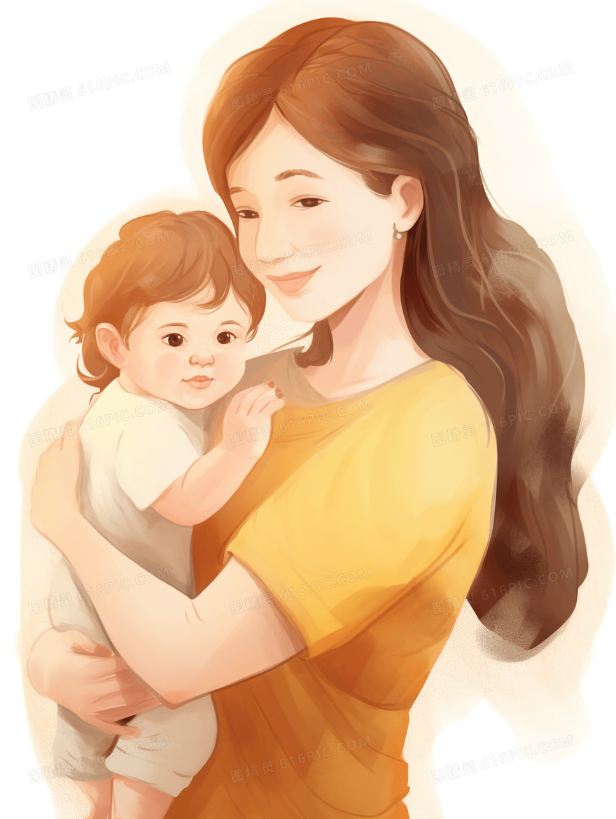 抱着孩子的母亲插画