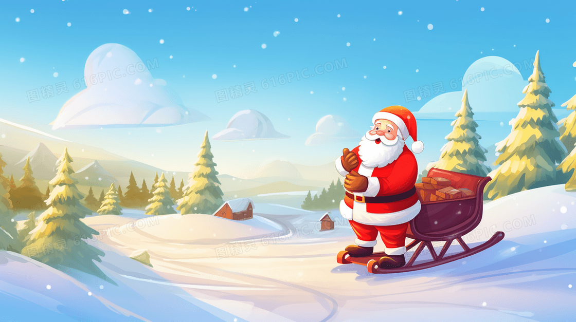 雪橇上的圣诞老人圣诞节节日插画