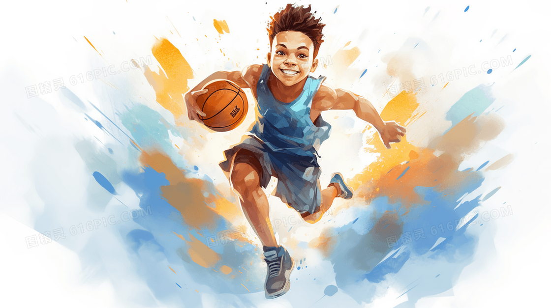 篮球少年水彩插画