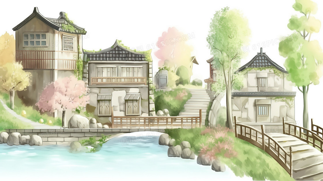 中国复古建筑插画
