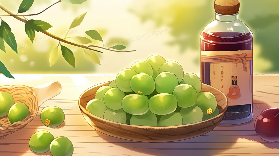 芒种节气美食青梅酒插画