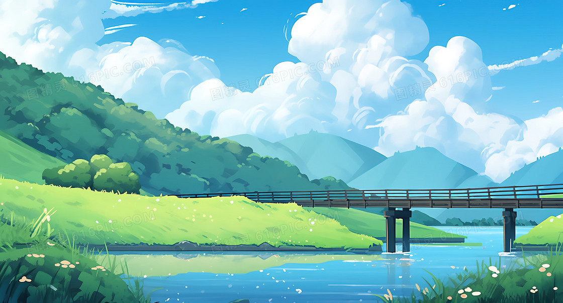 夏至小清新风景插画