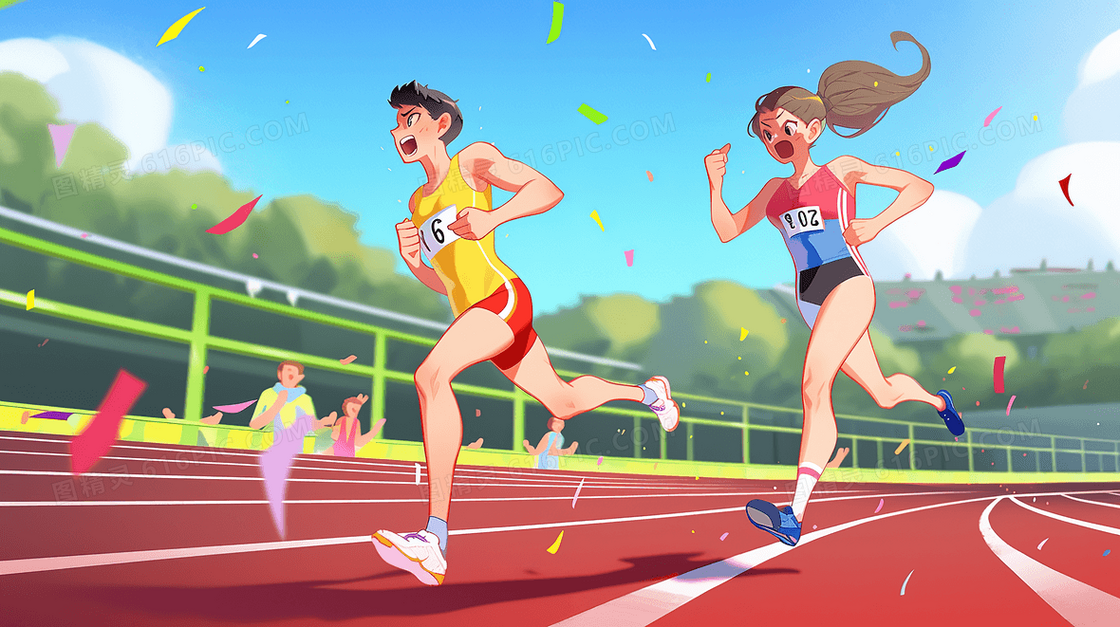 运动员们在跑道上比赛场景插画