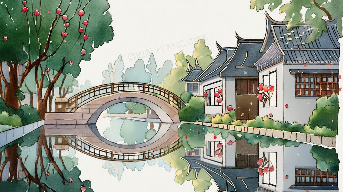 旅游景点西塘古镇插画