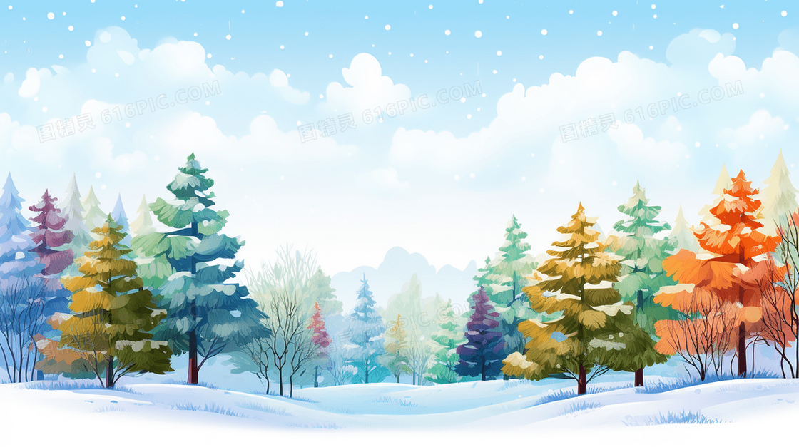 冬日松树雪景风景插画