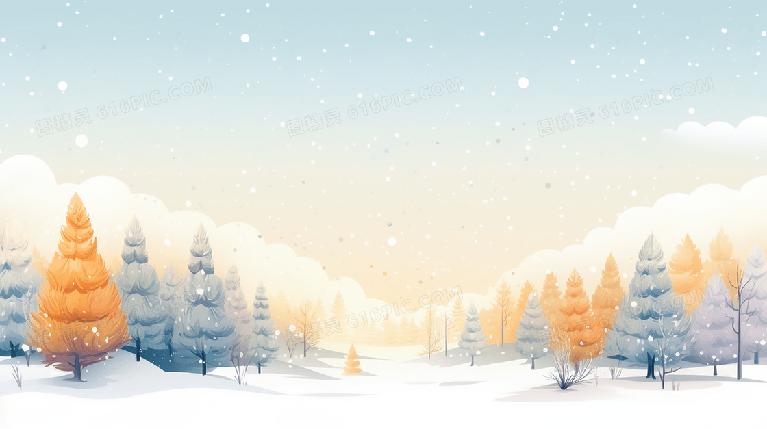 冬日松树雪景风景插画