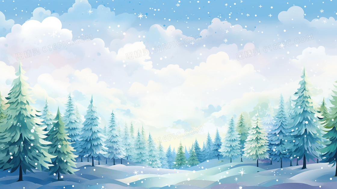 冬日松树雪景风景插画