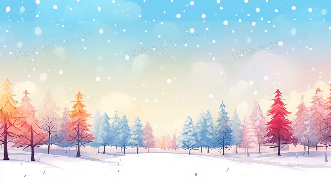 冬日松树雪景风景插画