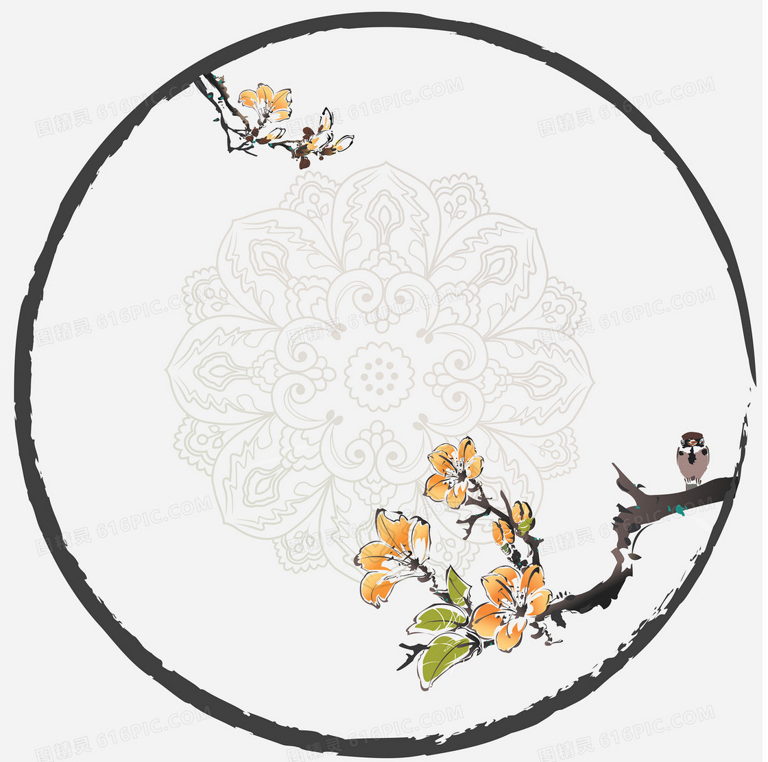 中国传统水墨花纹边框背景素材