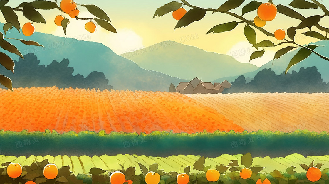 秋分节气农村的田野插画