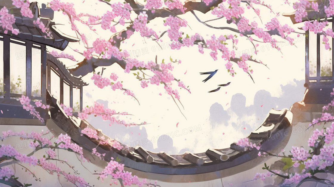 鸟语花香的春天创意插画