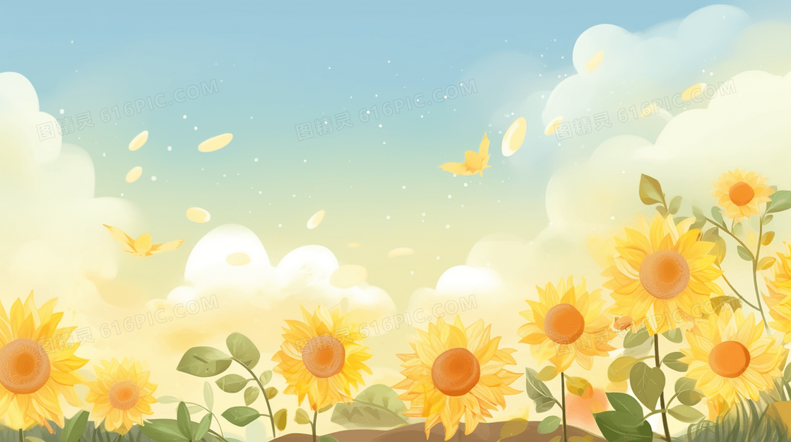 阳光下盛开的向日葵花海插画