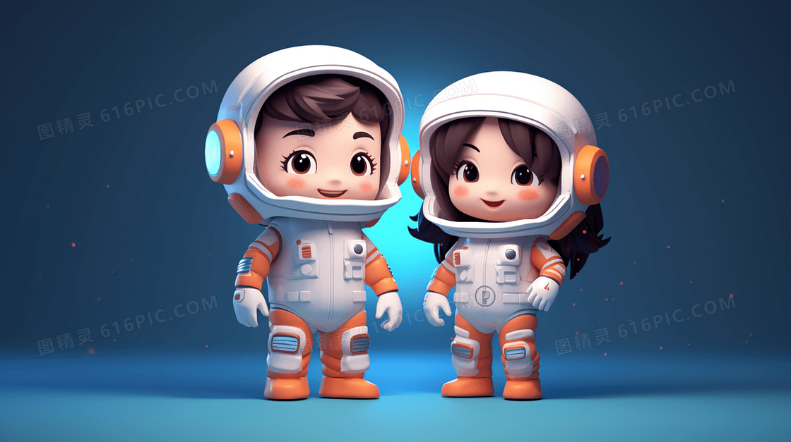3D可爱立体动漫情人节情侣插画
