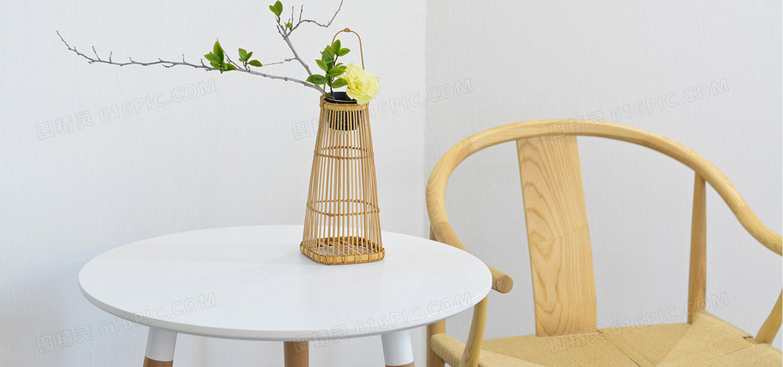 木椅桌子竹篮竹编花器