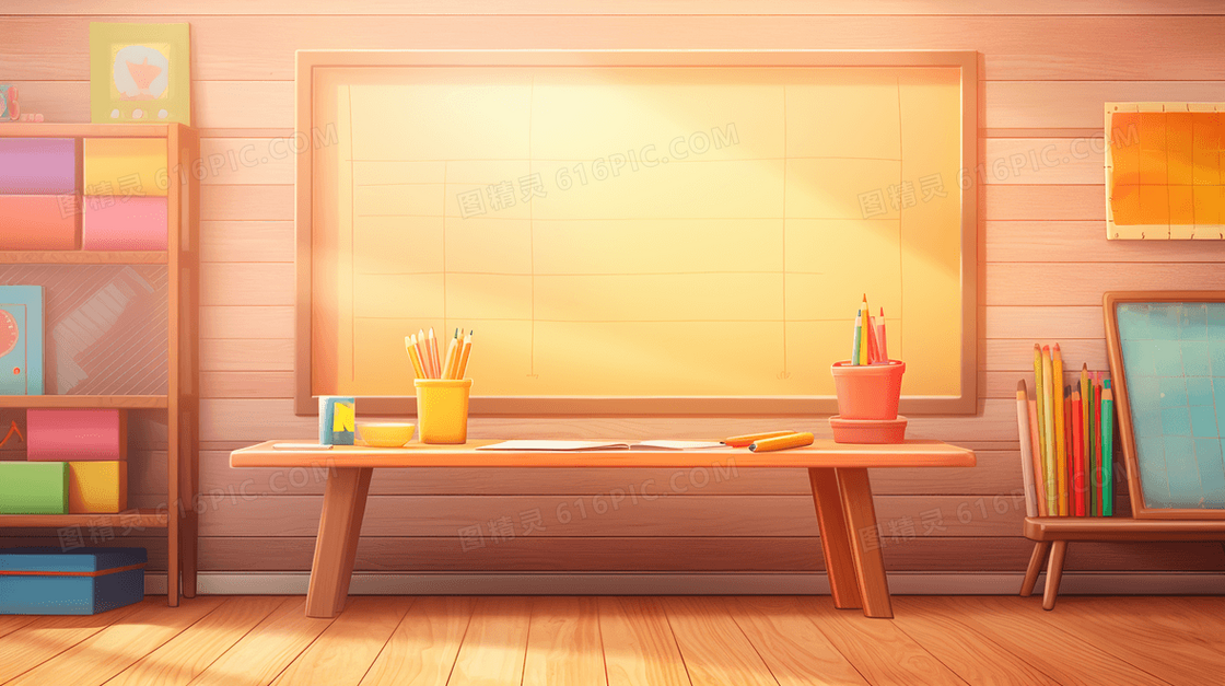 学校放学后空无一人的教室插画