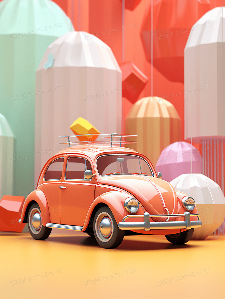 3D立体轿车模型商务简约插画